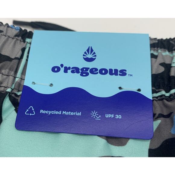 O’rageous Boys Swim Camo Sharks Board Shorts Alaskan Blue & Jasmine Green 2 Pair - Picture 4 of 11